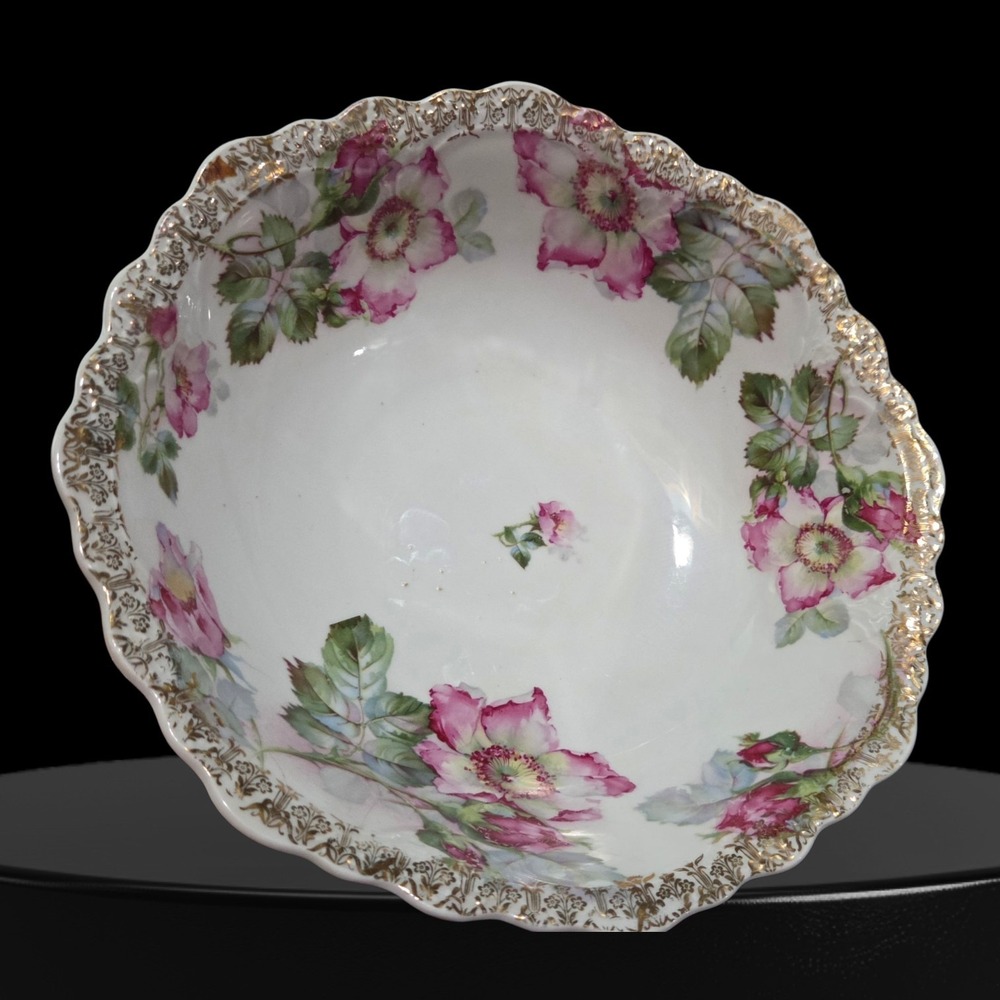 VTG Porcelain RC Malmaison Bavaria Rosenthal Pink‎ Roses 10" Serving Bowl